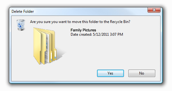Windows Delete files pop-up window