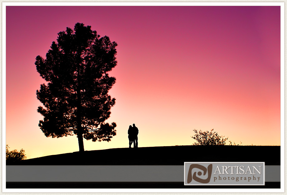 engagement photos at the park in Gilbert - couple silhouette in sunset