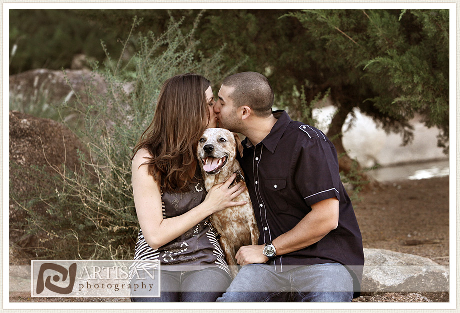 engagement photos at the park in Gilbert couple with their dog