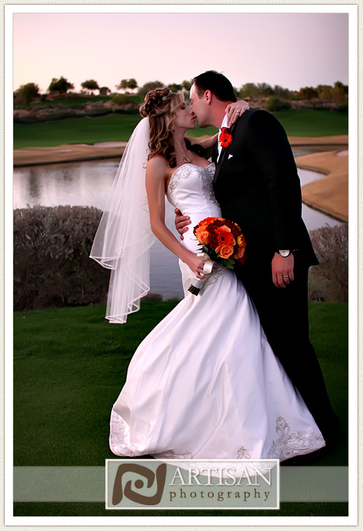 Wedding Ceremony at the Westin Kierland Resort bride and groom first kiss