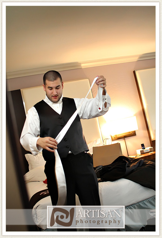 Groom getting ready at Firesky resort in Arizona