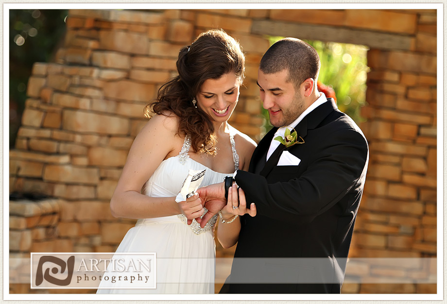 Bride and groom during first view