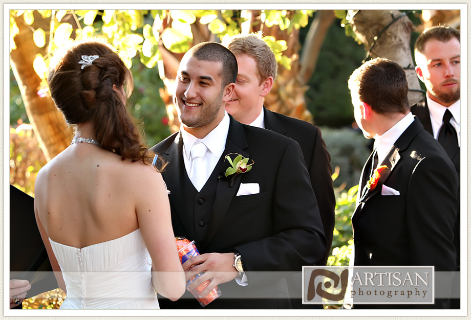 Bride and groom looking at each other during ceremony at Firesky