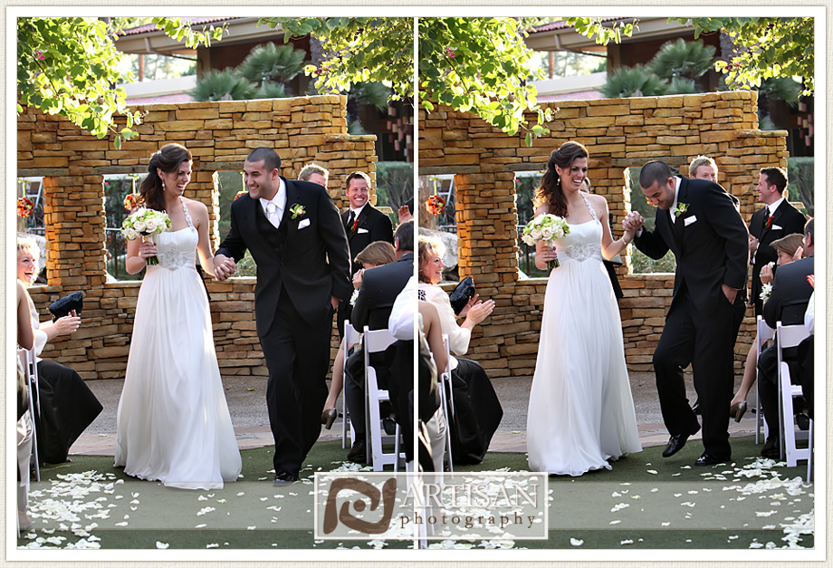 Bride and Groom walking out down the aisle at Firesky Resort
