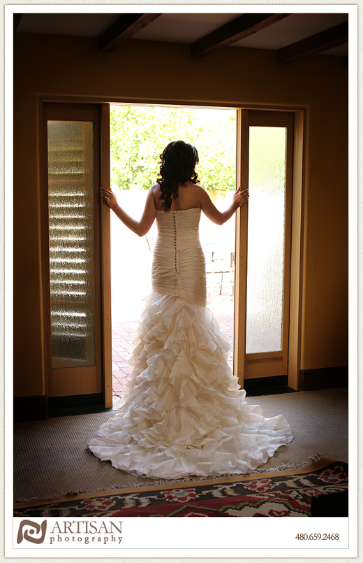 Royal Palms Wedding image of bride silhouette on the door