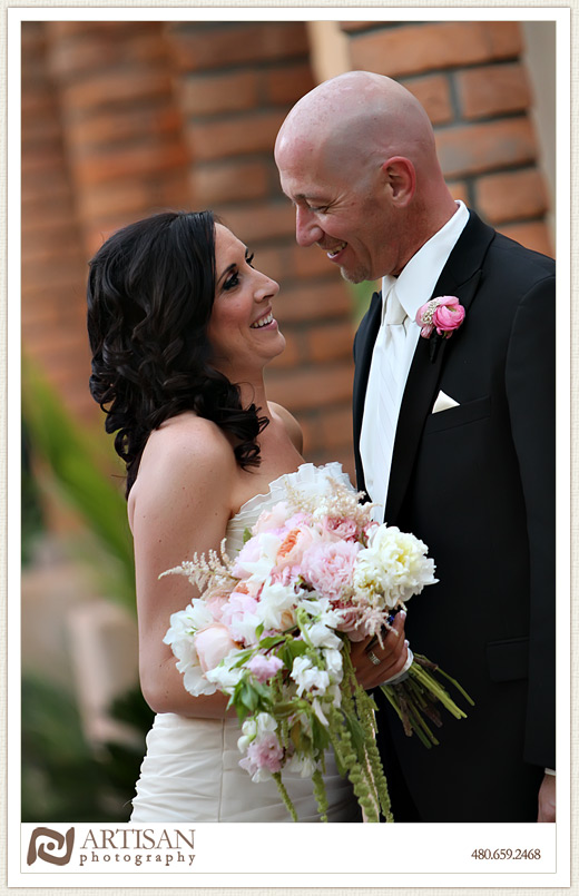 Royal Palms Wedding image of  bride and groom looking at each other 