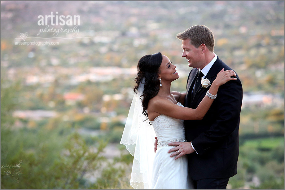 Bride and groom having fun