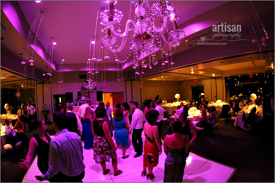 Dance floor with hanging chandeliers