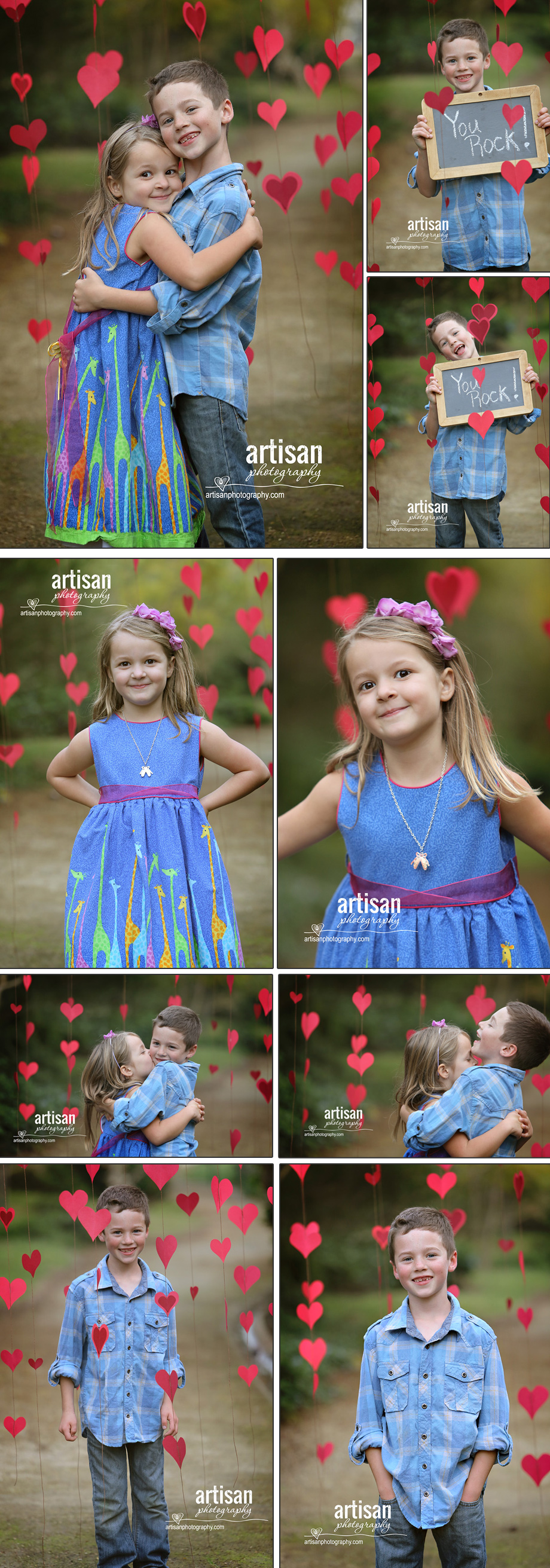 Valentines Day Photos of the kids with red hearts in the backgroun