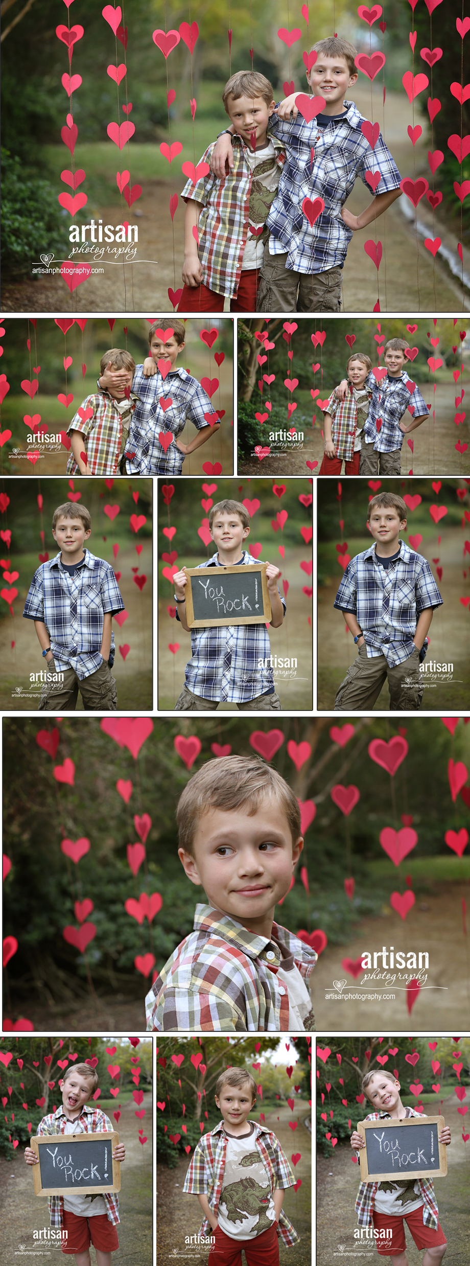 Valentines Day Photos of the kids with red hearts in the background