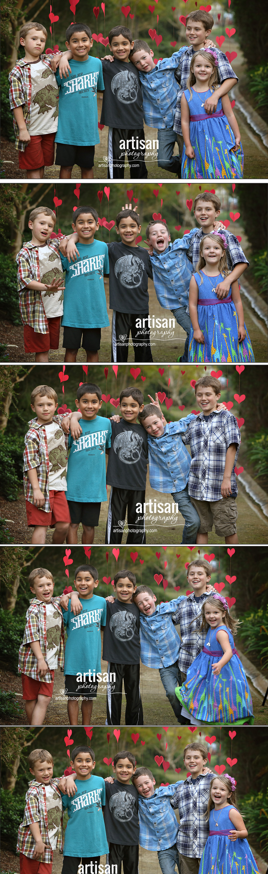 Valentines Day Photos of the kids with red hearts in the backgroun