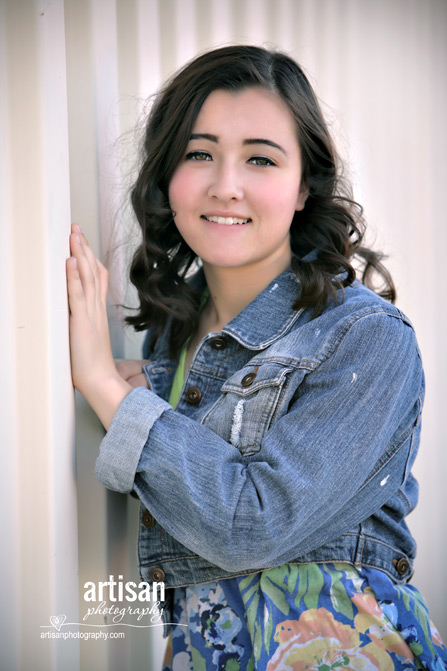 High School Senior photo of Girl white metal crate