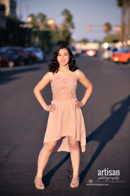 High School Senior photo of Girl posing on the street