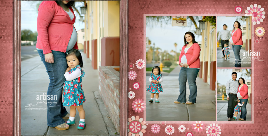 Artisan Photography sample album page design with cute pink flowers