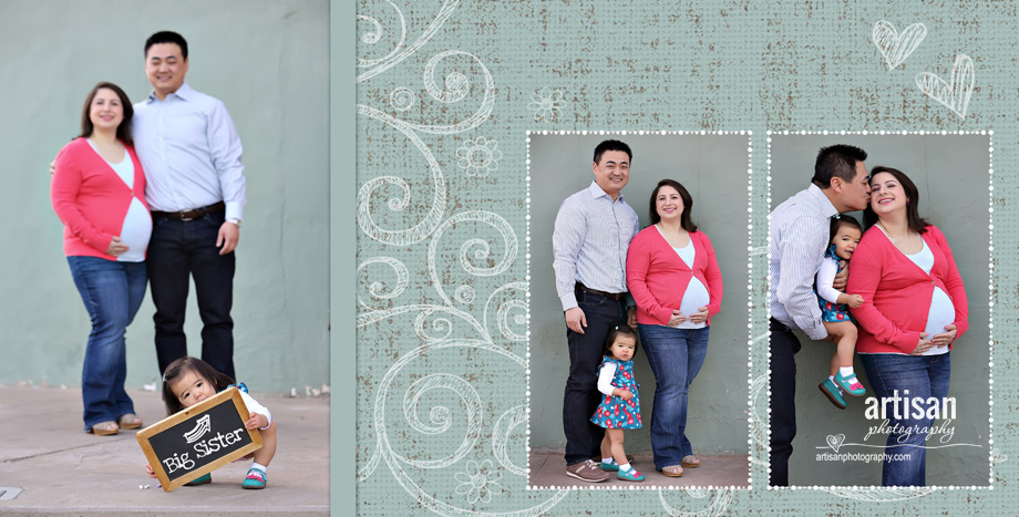 Artisan Photography sample album page design with handwritten swirls