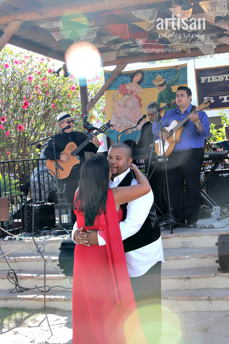 Old Town San Diego Anniversary party at Fiesta De Reyes bride and groom dance