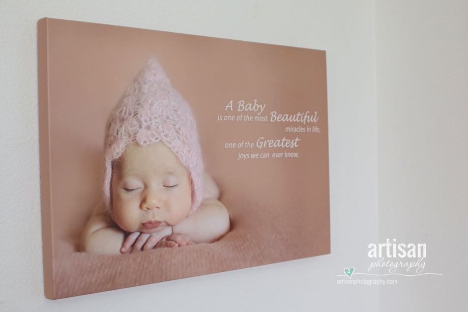 Artisan Photographhy Custom Designed Canvas With Baby Quote, hanging on the wall