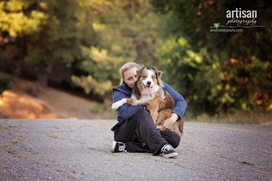 Aussie mix with owner portrait