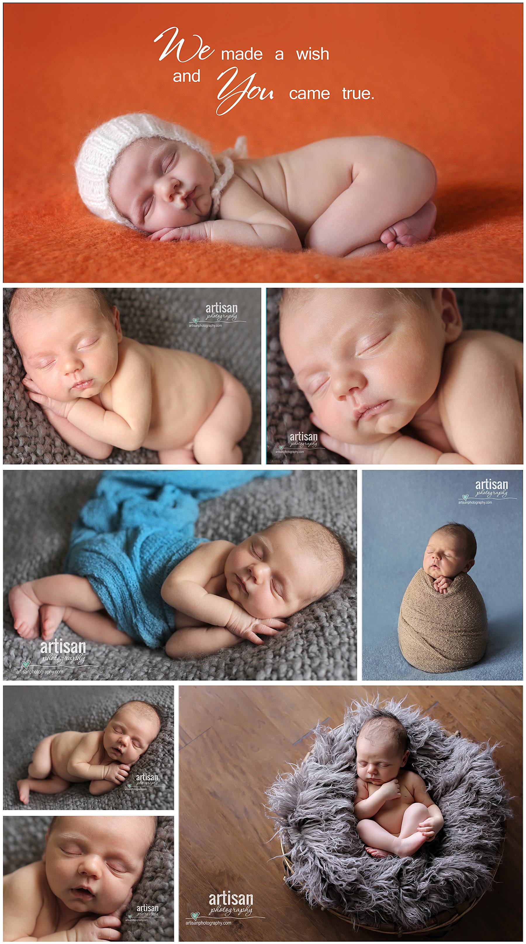 Newborn baby boy in cute backgrounds making cute faces, Carlsbad family and newborn photographer Artisan Photography