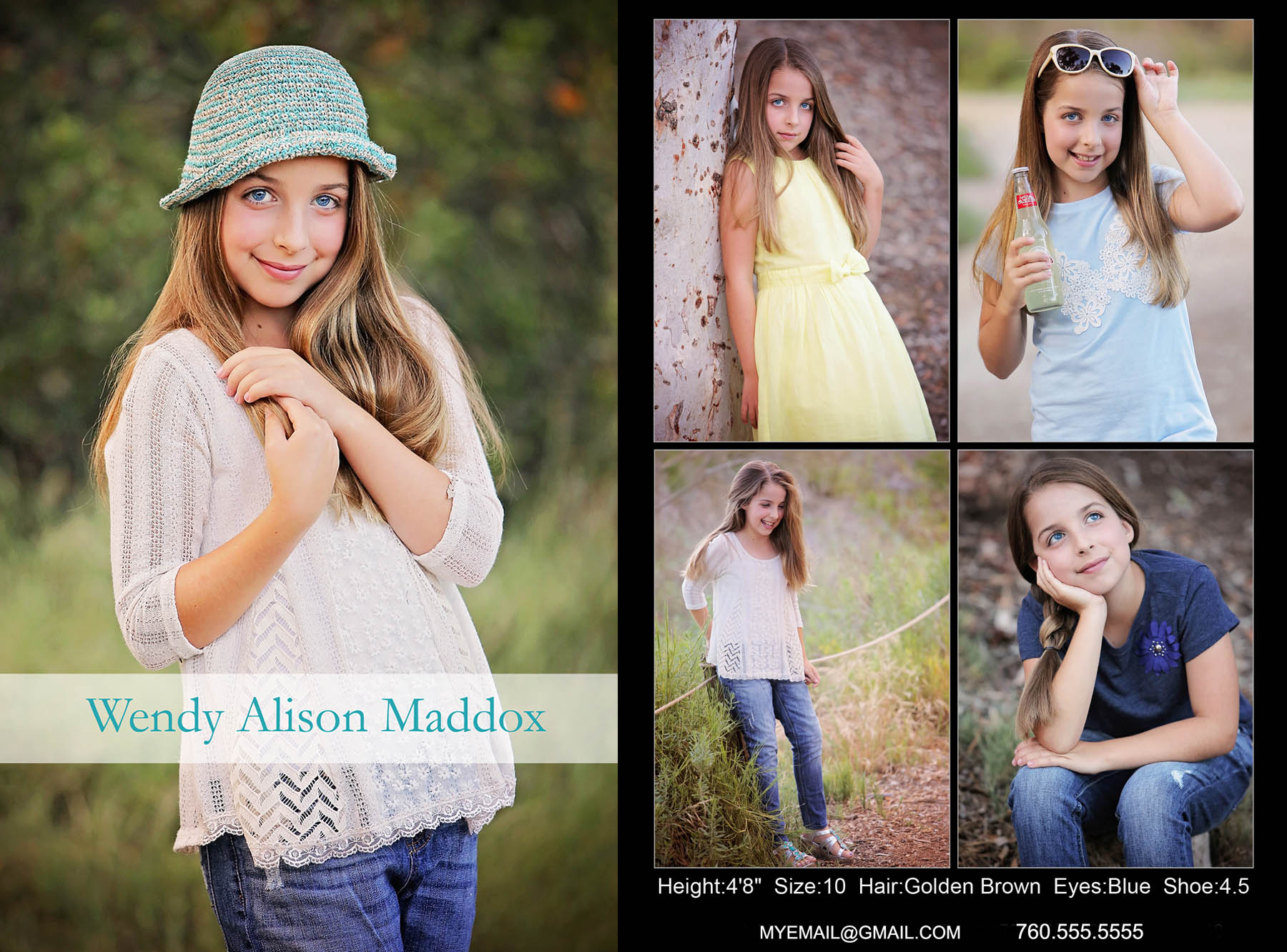 Children comp card example Carlsbad Children Photographer