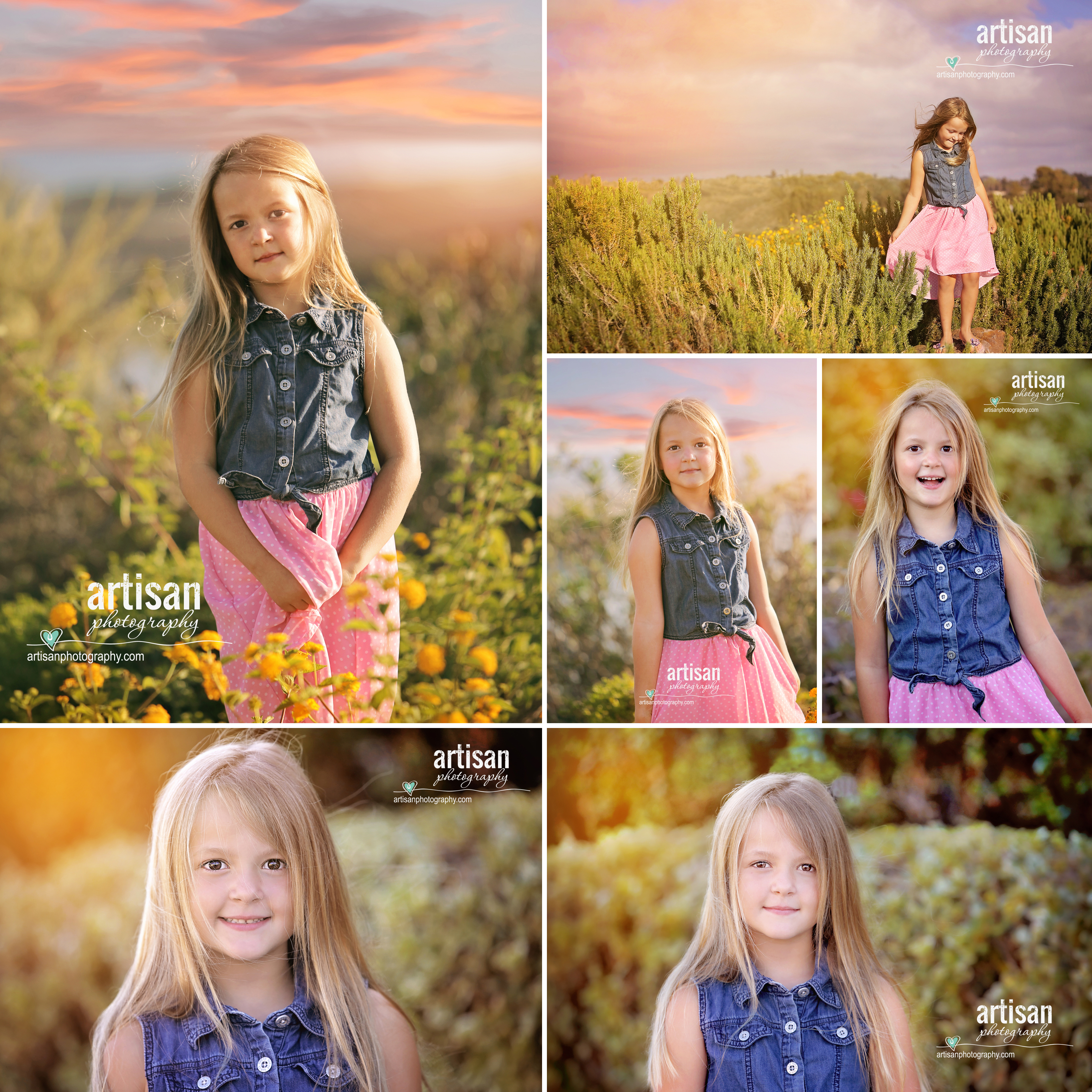 Carlsbad family and children photographer. Girl on field with clouds in the sky