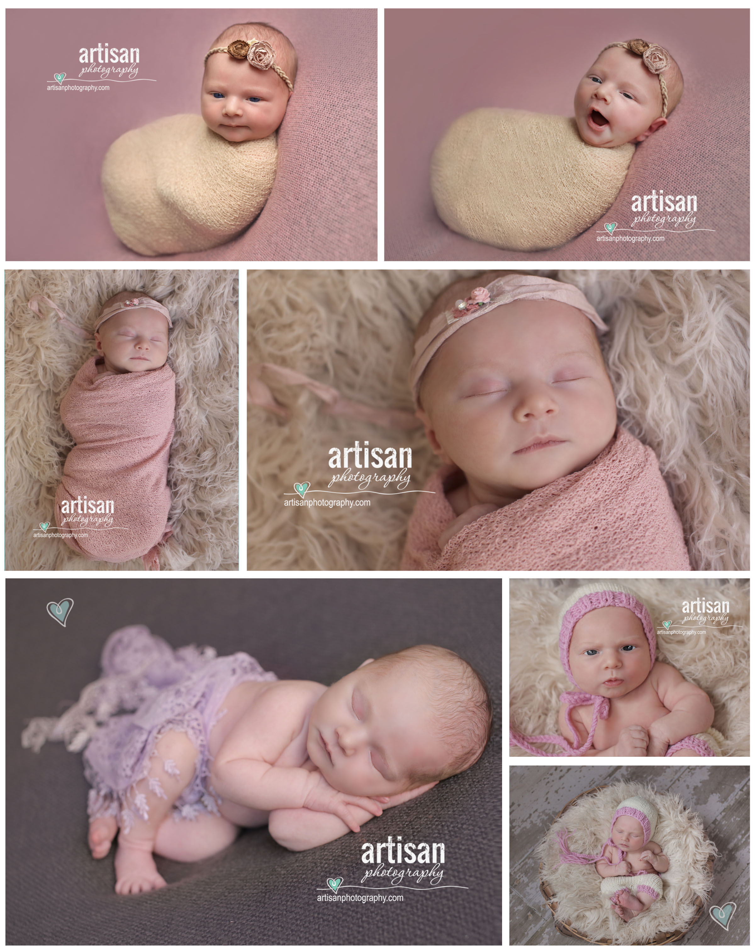 beautiful Newborn baby girl photos on a pink blanket