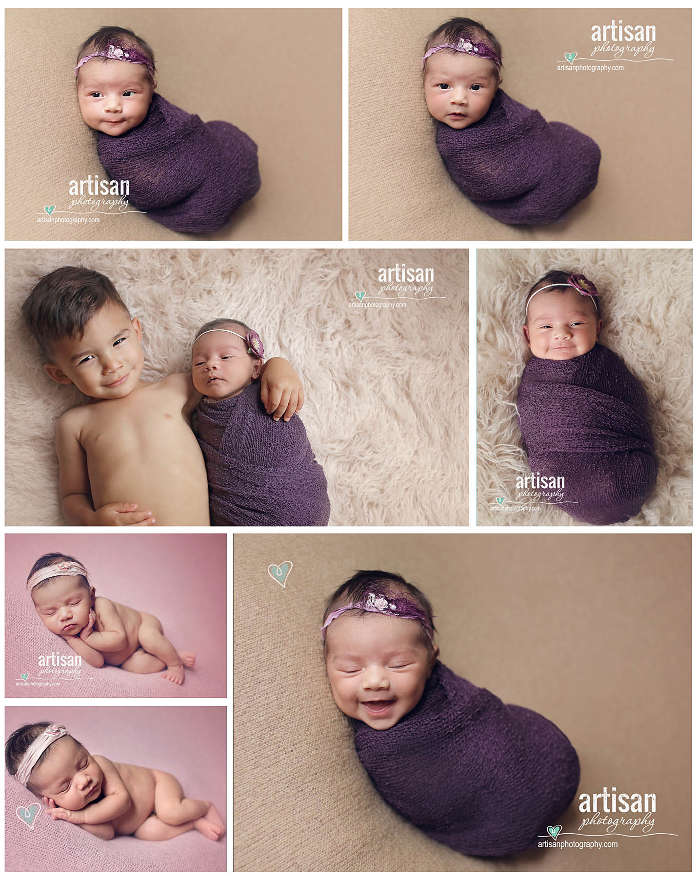 Newborn baby Girl on tan and pink background wearing cute headbands Carlsbad newborn photographer