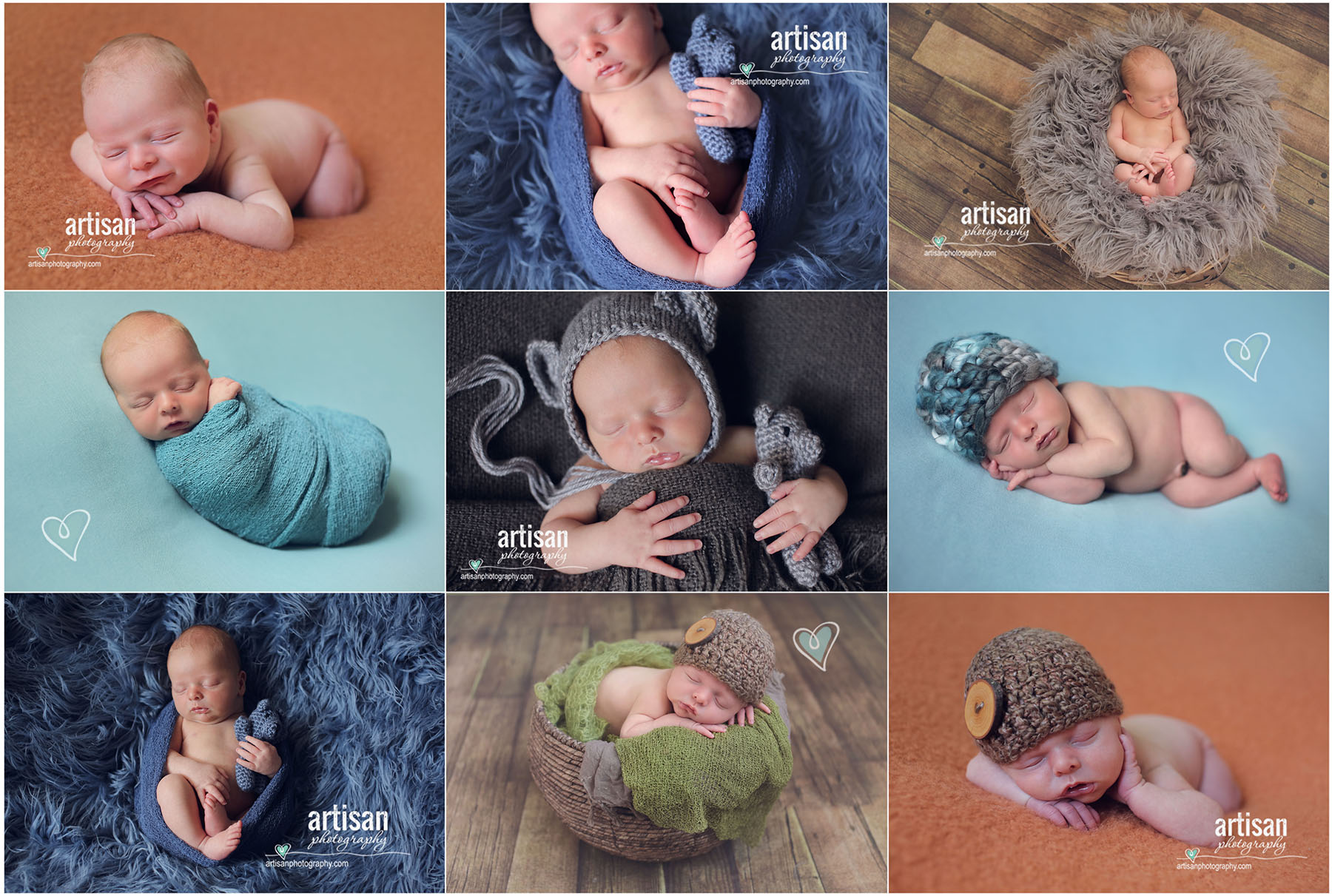 Carlsbad newborn photographer cute baby boy with different color backgrounds