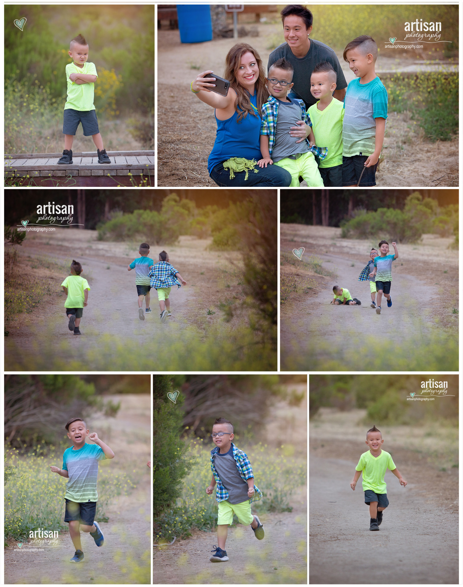 boys running up and down the trail path in carlsbad California trail, little boys having fun