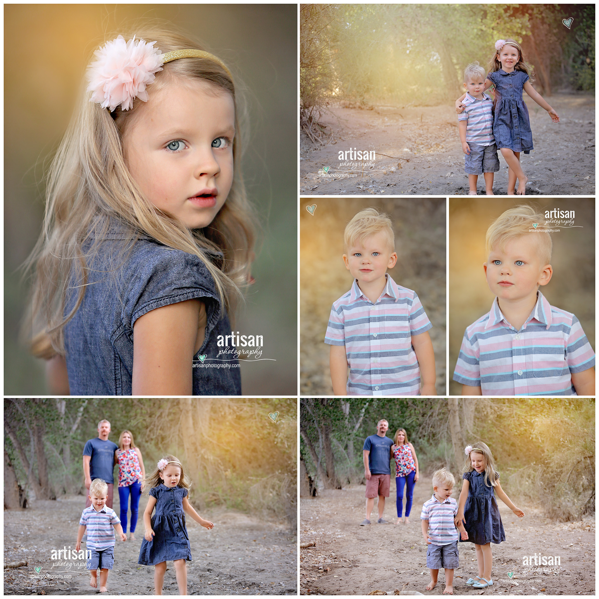 Family Photoshoot cool trails and kids closeup portrait shots on cool trail, nature background