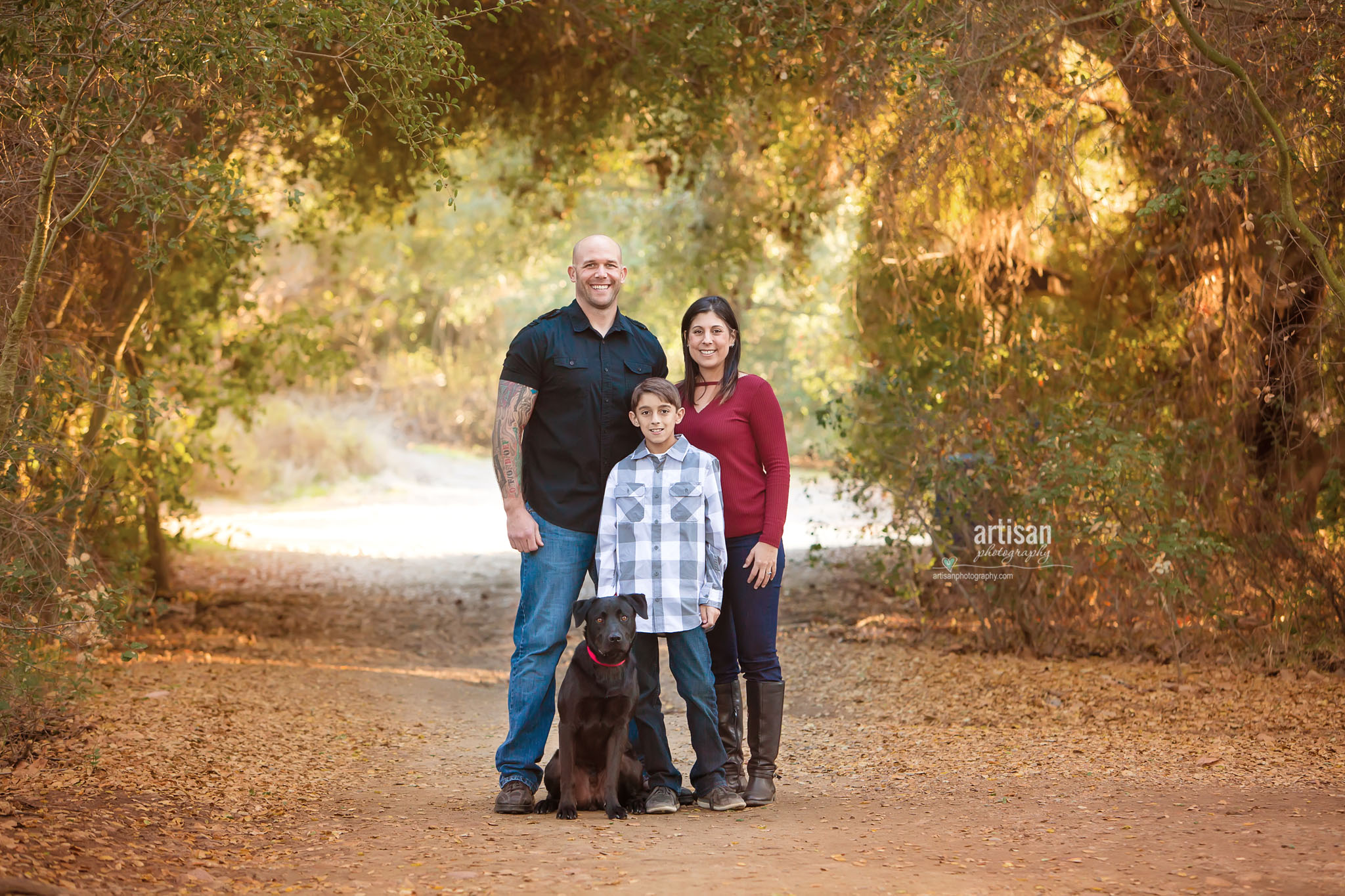 San Diego Family Session with a dog, beautiful trail and trees