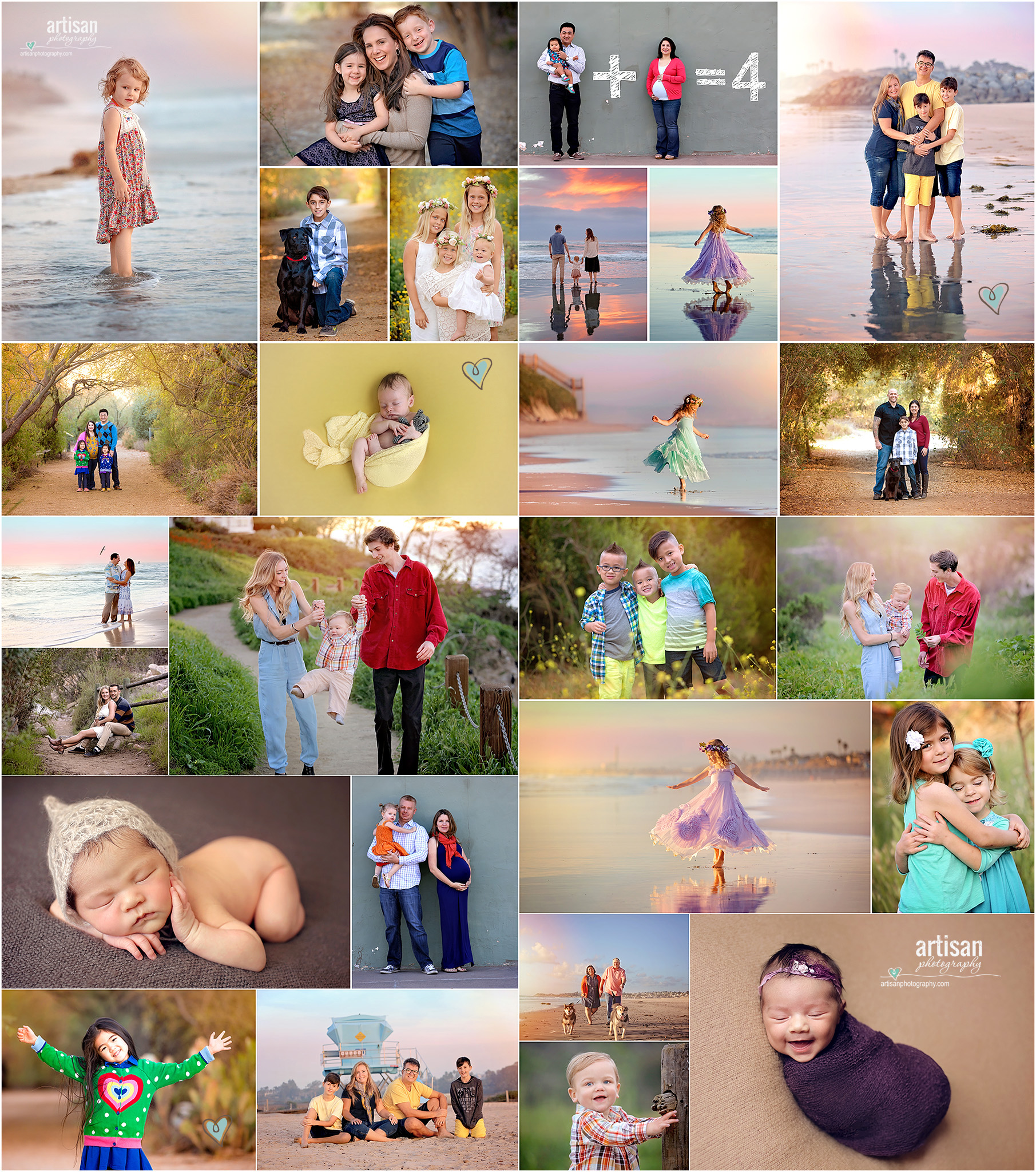 collection of favorite portrait images of family, newborn, beach photo shoots, nature shoots in carlsbad California