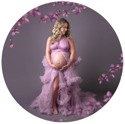 Pregnant women in lilac fluffy dress