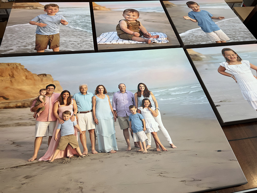 Artisan Photography Canvas Wall Art Collection, extended family group photos on Ponto Beach in Carlsbad California, sunset